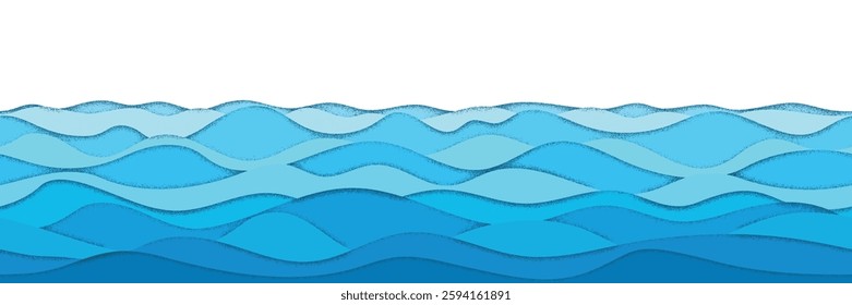 Vector drawing of waves on the sea, seamless border, isolated on white background