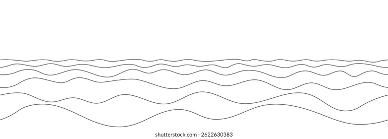 Vector drawing of waves on the sea, seamless border, isolated on white background