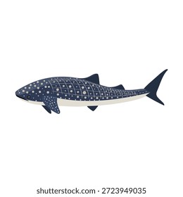 vector drawing whale shark isolated at white background, hand drawn illustration