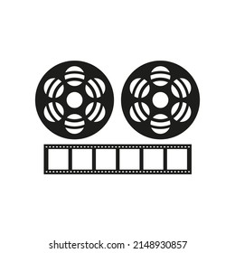Vector drawing of a wheel from a projector and a film strip, color black flat style