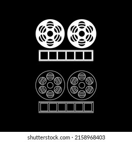 Vector drawing of a wheel from a projector and a film strip, color white flat style