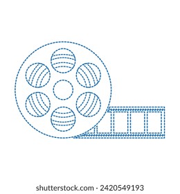 Vector drawing of a wheel from a projector and a film strip, dotted line color blue flat style