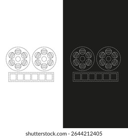 Vector drawing of a wheel from a projector and a film strip, dotted line color black and white  flat style