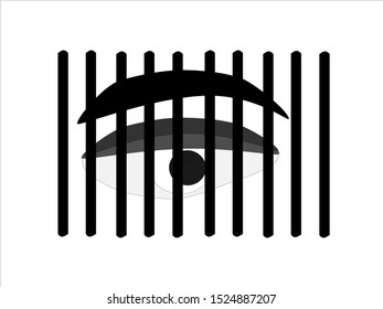 Vector drawing White background concept of looking with locked eyes Not to see the truth that has risen
