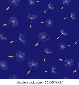 Vector drawing, white dandelion on a bright blue background. For printing on clothes, bags, book covers.
