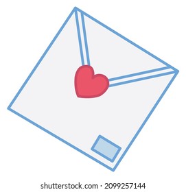 Vektorgrafik eines weißen Umschlags mit Liebesbrief innen mit rotem, herzförmigen Siegel. Romantische Cartoon-Illustration zum Valentinstag, Engagement, Hochzeit.