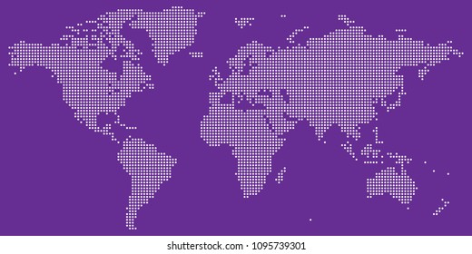 Vector drawing of White on purple dotted world map vector