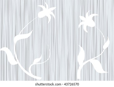 Vector drawing white silhouettes of flowers on the rough gray cloth