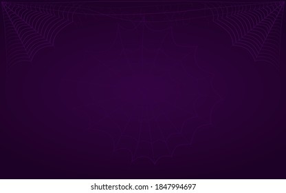 Vector drawing of a white spider web in sketch style on a purple background. Spider webs for banners, cards, invitations, holiday, Halloween.