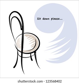 Vector drawing of the wicker chair with round back.