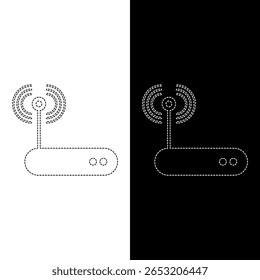 Vector drawing Wi-Fi router emitting signal, dotted line color black and white flat style