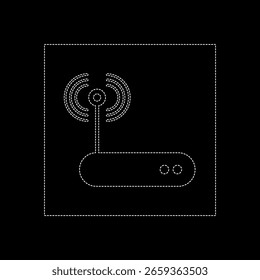 Vector que dibuja la señal de emisión del router del Wi-Fi, estilo plano blanco del color de línea punteado