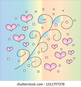Vector drawing wigh elements:hearts and twirls in pastel color