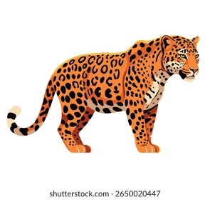 Vector drawing of wild feline with body full of black spots.