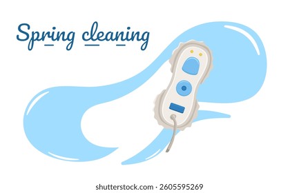 Vector drawing of window cleaner. Illustration of modern assistant for spring cleaning. Colored image of equipment