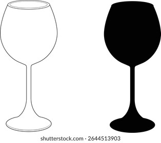 Dibujo de Vector de una línea de vidrio de vino de arte y silueta 