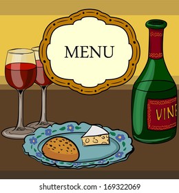 Vector drawing of wine and glasses