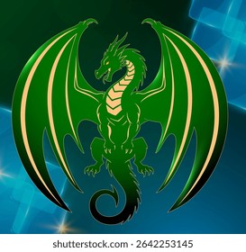 Vector drawing Winged Guardian Green Dragon