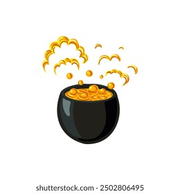 vector drawing witch cauldron with magic potion, hand drawn halloween illustration