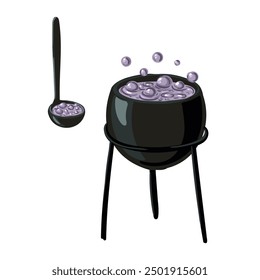 vector drawing witch cauldron with poison, hand drawn halloween illustration