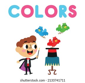Vector drawing of wizard and hat on colors