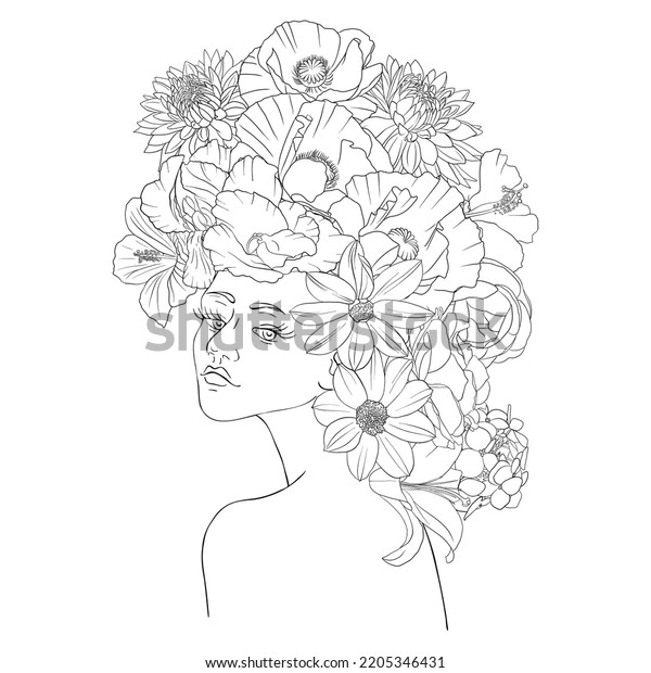 Vector Drawing Woman Flowers Head Sketch Stock Vector (Royalty Free) 2205346431 Shutterstock