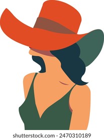 Vector drawing, woman in hat flat