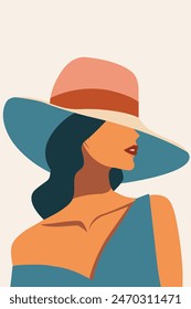 Vector drawing, woman in hat flat