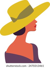 Vector drawing, woman in hat flat