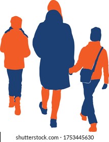 Vector drawing of woman with her children walking outdoors