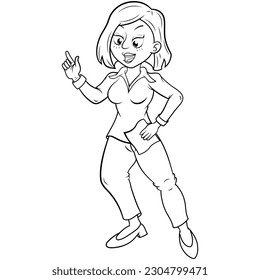 Vector drawing of a woman holding a sheet of paper while posing.