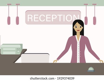 Vector drawing of a woman manager at the reception
