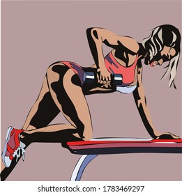 vector drawing of a woman who is engaged in fitness pumped figure