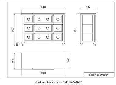 Vector drawing of wooden chest of drawer