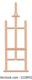 Vector drawing of wooden H-Frame easel for artist's studio in flat style. Collection of painting supplies. Art tool illustration