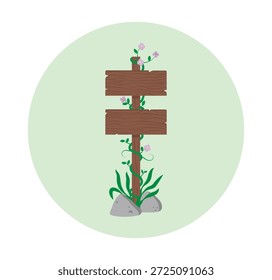 Dibujo de Vector de postes de madera rodeados de flores