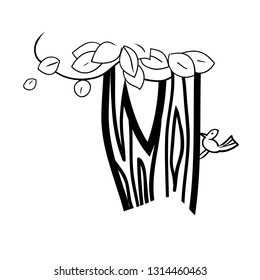 Vector drawing, woodpecker on a tree branch, graphic image