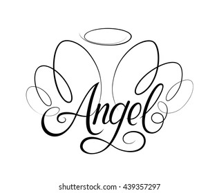 Vector Drawing Word Angel Two Wings Stock Vector (Royalty Free ...