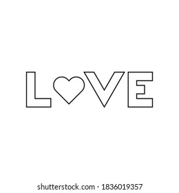 Vector drawing word love with a heart inside, contour flat style