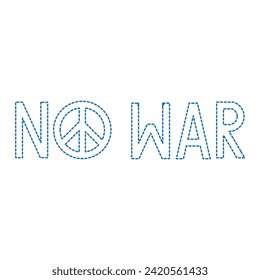 Vector drawing of the word "no war", dotted line color blue flat style 