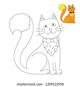 Vector drawing worksheet for preschool kids with easy gaming level of difficulty. Simple educational game for kids. Illustration of cat for toddlers
