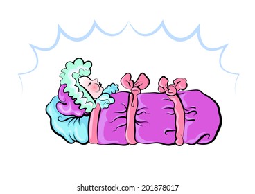 Vector drawing of the wrapped baby on white background.