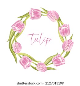 Dibujo vectorial de una corona de flores de tulipanes