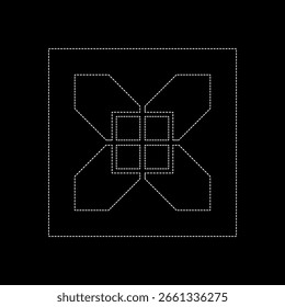 Cruz en forma de X con un cuadrado en el medio, color de línea punteada estilo plano blanco Vector