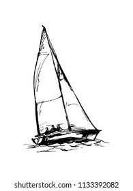 Vector drawing of a yacht. Figures in the form of a sketch. It can be used to design brochures, advertising, travel.