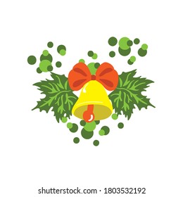 Vektorgrafik einer gelben Glocke auf grünem, handgefertigtem Blatt auf weißem, isoliertem Hintergrund, flach, Cartoon. Gestaltung von Postkarten, Kindergarten, Schule, Stoffdruck, Cover