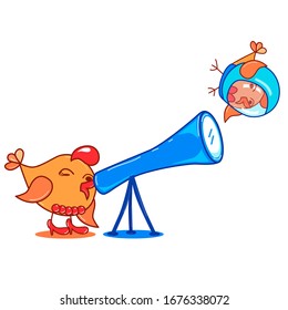 Vector drawing of a yellow stargazer bird with crest on a white isolated background. Style is flat, sticker, print on fabric.