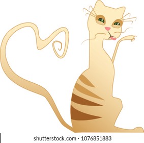 Vector Drawing Of Yellow Striped Cat Licking Paw