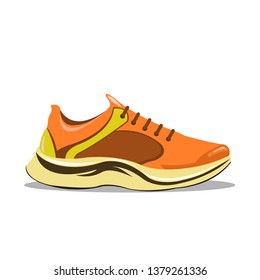 Vector drawing of a yellow-orange sneaker on a white background with a shadow.