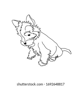 Vector drawing of a Yorkshire Terrier puppy. Hand picture of a sitting little dog